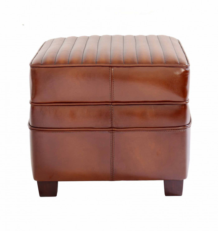Pouf, Reposepied NOGENT SPORT CARRÉ EN CUIR marron VINTAGE POUF01V01S