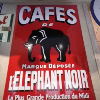 Plaque Email Café de l'Elephant Noir au pochoir - Enamel TIN sign advertising EMAIL