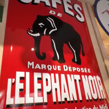 Plaque Email Café de l'Elephant Noir au pochoir - Enamel TIN sign advertising EMAIL