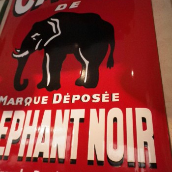 Plaque Email Café de l'Elephant Noir au pochoir - Enamel TIN sign advertising EMAIL