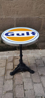 Guéridon Table Bistrot Acier Emaillé GULF - Enamel TIN sign advertising EMAIL