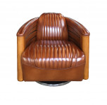 Fauteuil Club Pivotant Nautilus Pirogue BOIS et cuir MARRON VINTAGE - design IXCL43V02 