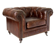 FAUTEUIL Club Chesterfield CUIR VINTAGE couleur Cigare CL04