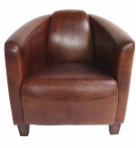 FAUTEUIL Club Barquette Cuir Marron SILVERSTONE