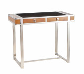 0000 PETIT BUREAU ASTON, VERNIS NOYER cuir et métal INOX IXBUR07-C4
