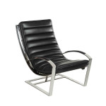 0000 - FAUTEUIL CHAISE CUIR NOIR et INOX VINTAGE MADRID  IXCL57- C4