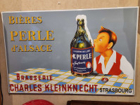 00000 - STOCK LIMITE  Plaque emaillée GM Reproduction déco vintage biere PERLE D'Alsace