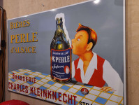 00000 - STOCK LIMITE  Plaque emaillée GM Reproduction déco vintage biere PERLE D'Alsace