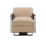 FAUTEUIL TORINO, CUIR BEIGE  bois et inox Réf IXCL77C-C5